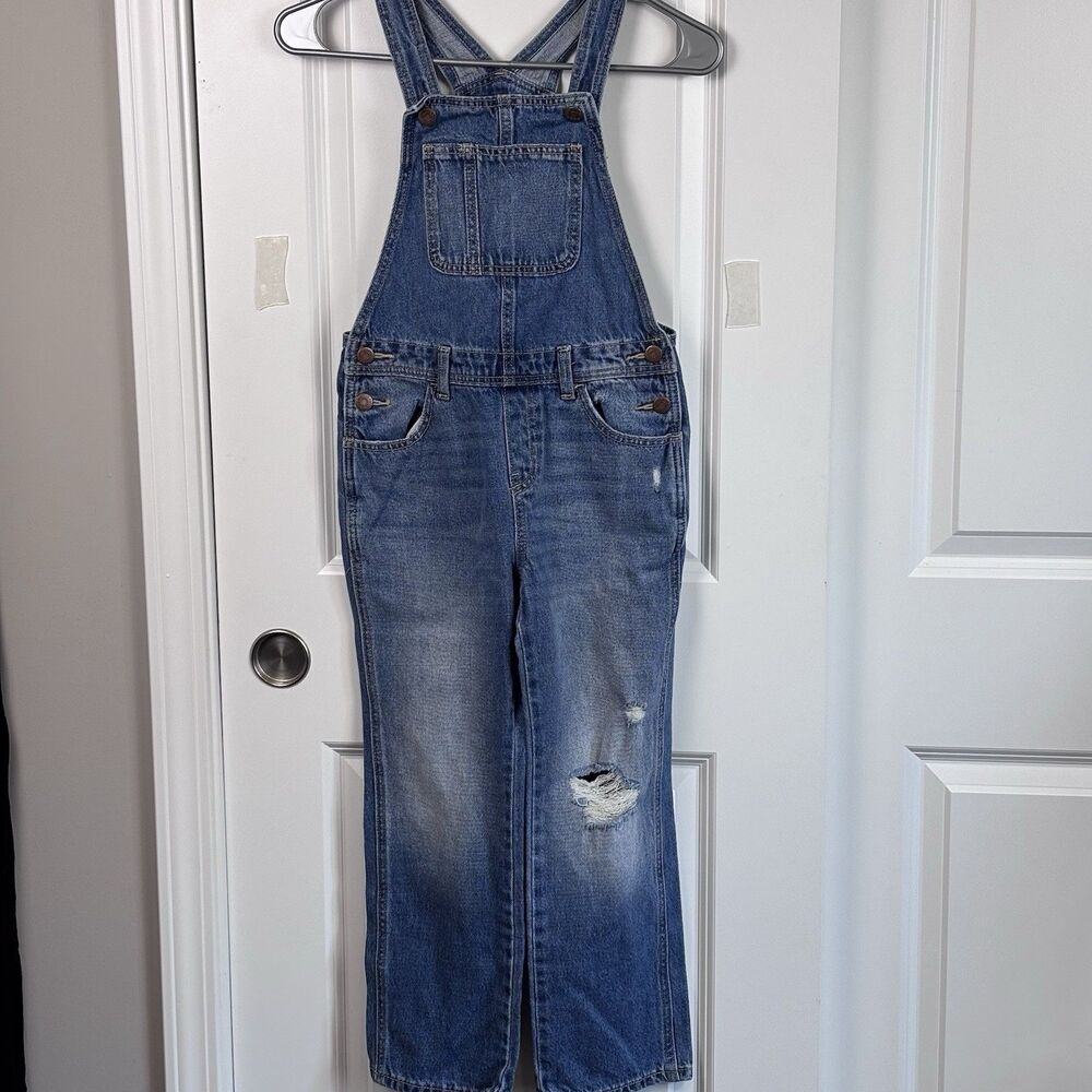 Old Navy Unisex 8 Denim Overalls Distressed Blue Jean Bib 100% Cotton Farmhouse